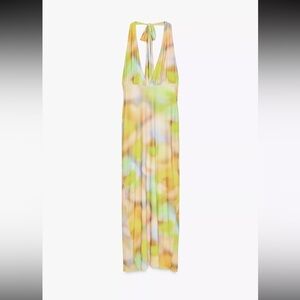 Zara Multicolored Printed Tulle Midi Halter Dress